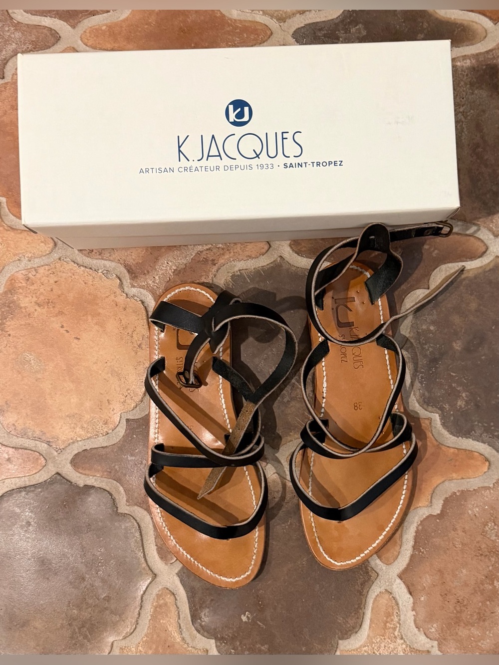 K. Jacques Classic Black Strappy Ankle Sandals - Women